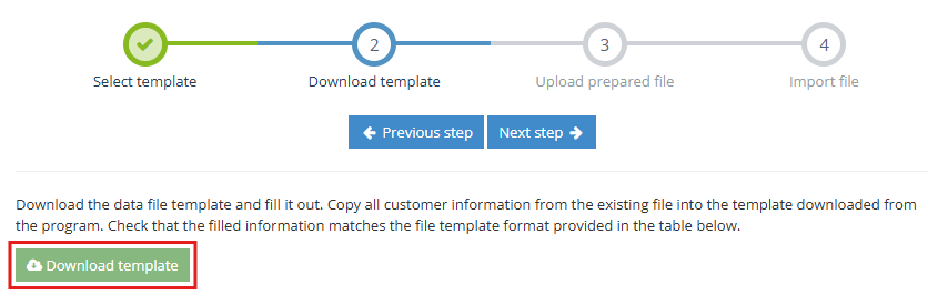 Downloading the Excel template